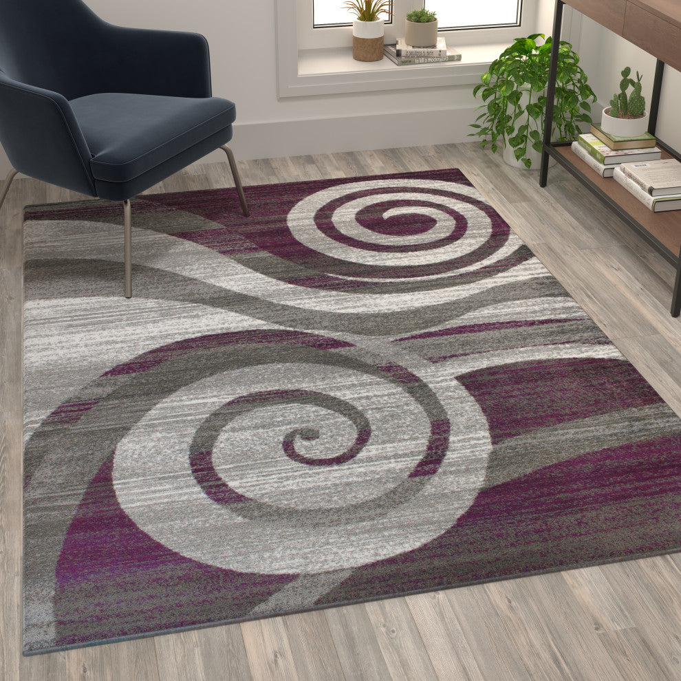 Clifton Collection Rectangle 5' x 7' Swirl Patterned Area Rug, Purple