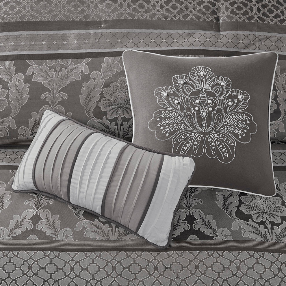 Madison Park Bellagio 7 Piece Jacquard Comforter Set in Grey