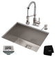 24" Undermount Stainless Steel Kitchen Sink, Pull-Down Faucet SSCH w Dispenser