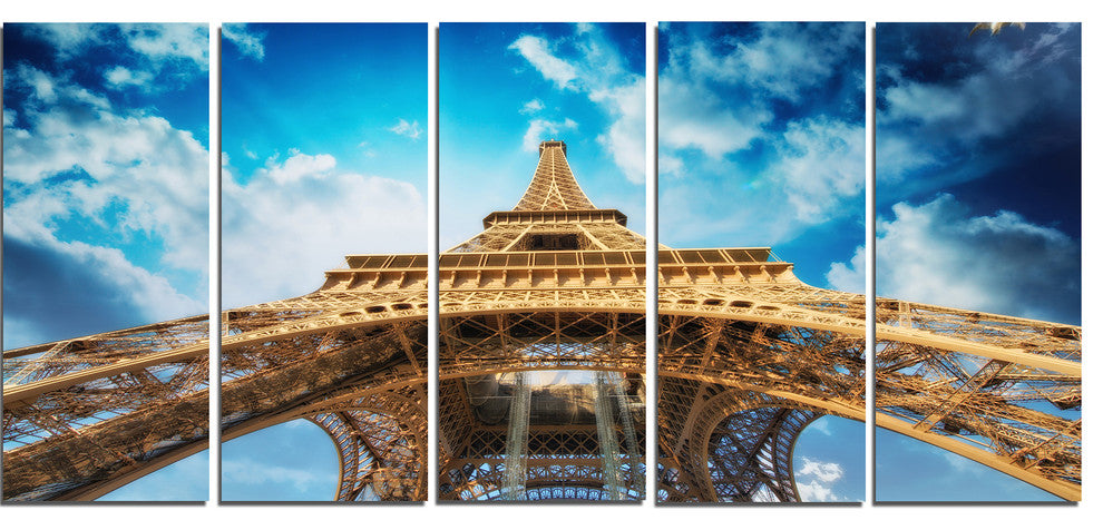 "Beautiful View of Paris Eiffel Tower in Paris" Cityscape Art, 60"x28", 5-Panels