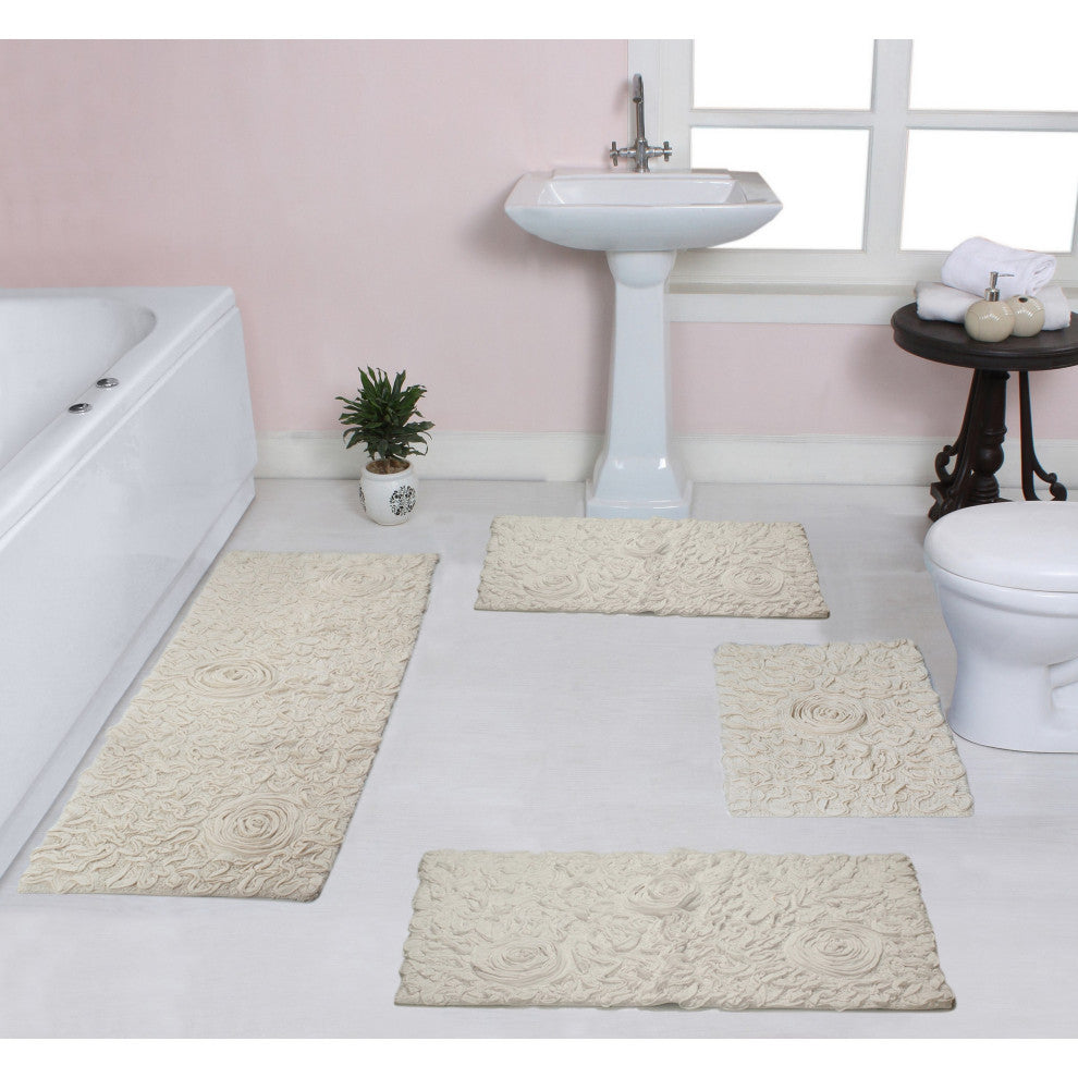 Modesto 100% Cotton Tufted Machine Washable Bath Rug 4-Piece Set, Ivory
