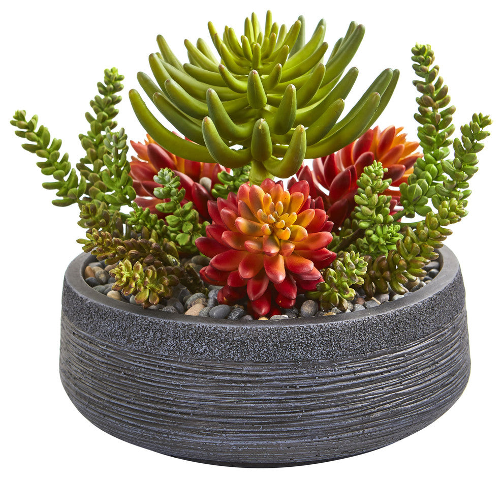 12" Succulent Garden Artificial Plant in Bowl