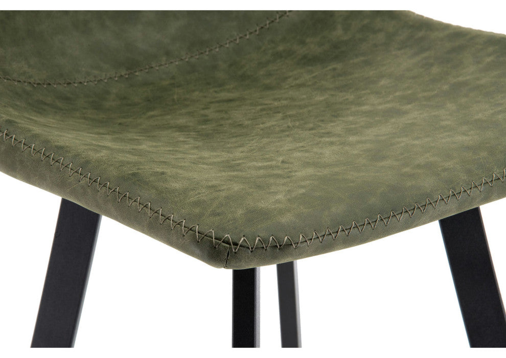 LeisureMod ES29G2 Elland Leather Bar Stool With Iron Legs & Footrest Set of 2