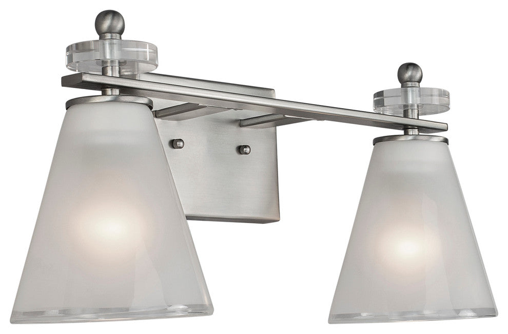 2 Light Bath Bracket, Brushed Nickel, Clear Outer & Sandblast Inner Glass
