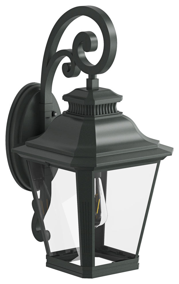Black 1-Light Outdoor Dusk to Dawn Glass Shade Wall Light