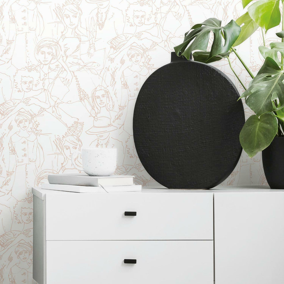 Pink & White Vogue Sketches Peel & Stick Wallpaper