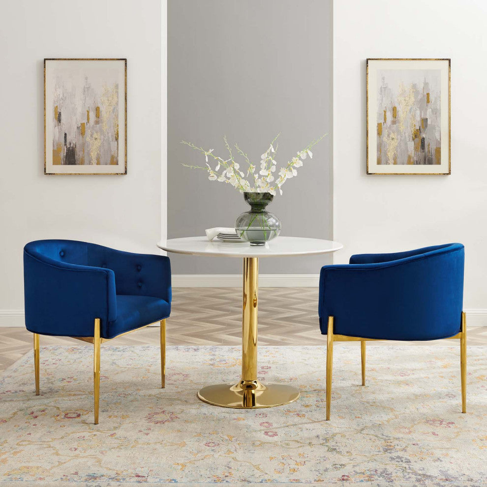 Tufted Accent Chair, Set of 2, Velvet, Metal, Blue Navy, Modern, Lounge