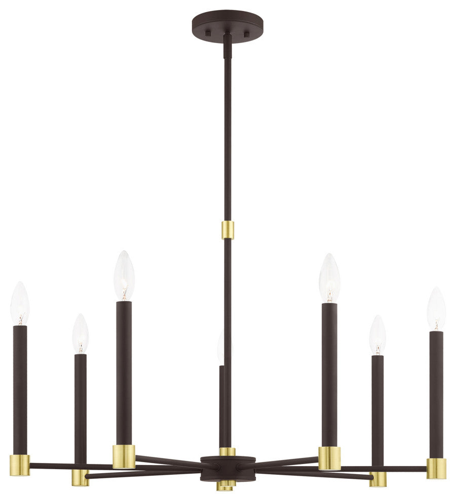 Karlstad Seven Light Chandelier, Bronze With Satin Brass Accents