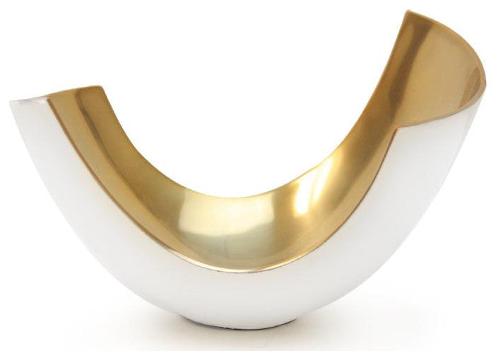 Elegant Metal Curve Vase, Glossy White / Gold, Large