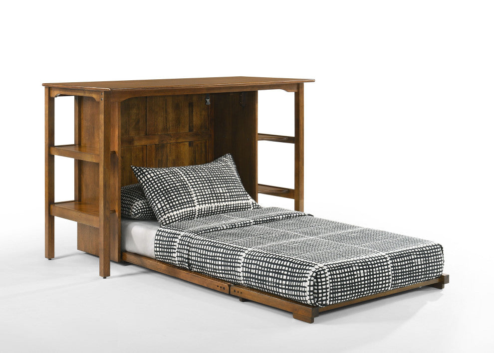 Siesta Desk Murphy Bed, Gel Memory Mattress, Black Walnut