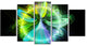 Green Fractal Vortices of Energy, Floral Canvas Art Print, 60"x32", 5 Panels