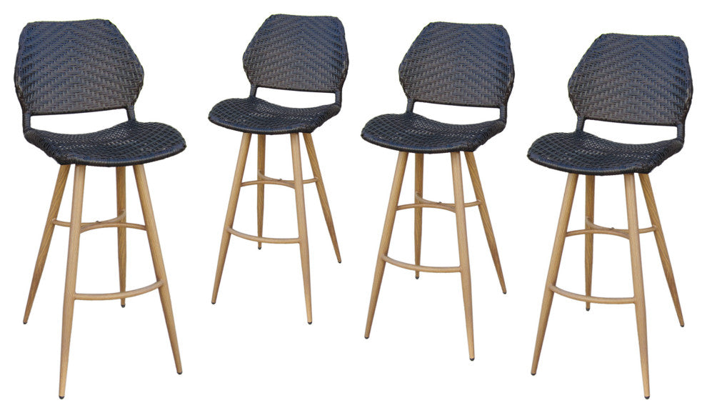GDF Studio Amaya Outdoor Multi-brown Wicker Barstools With Wood Finish Metal Leg