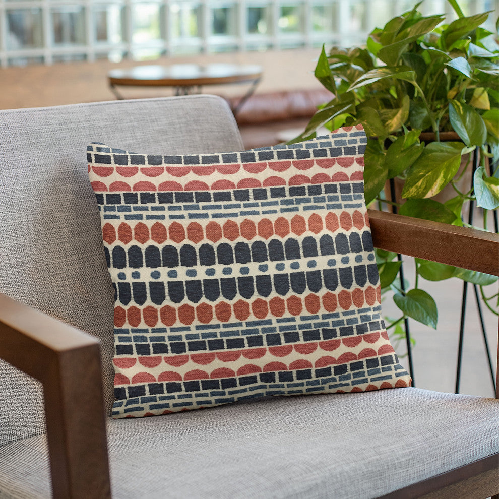 Plutus Red Blue Harmony Border Luxury Throw Pillow, 16"x16"