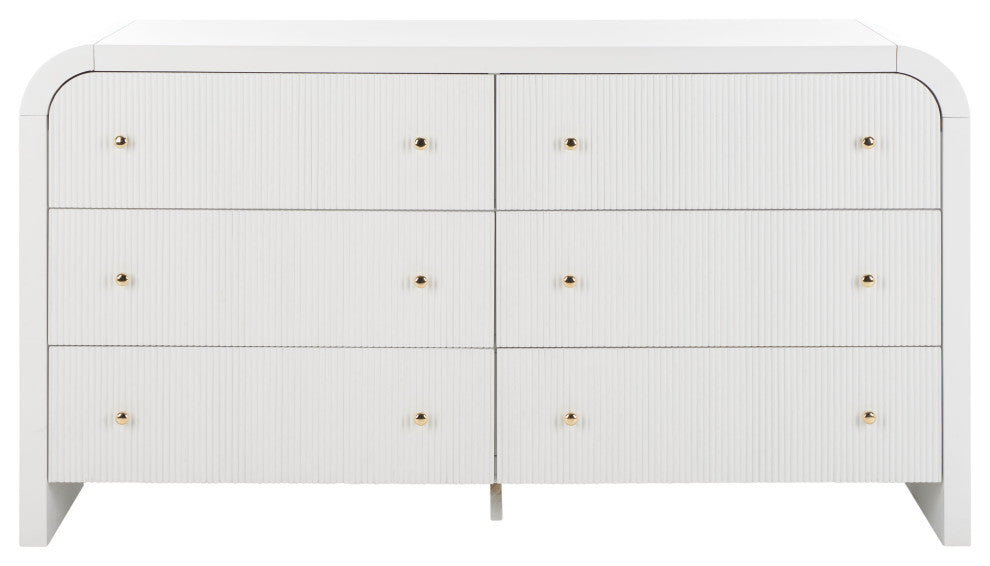 Safavieh Couture Liabella 6 Drawer Curved Dresser, White/Gold, White/Gold