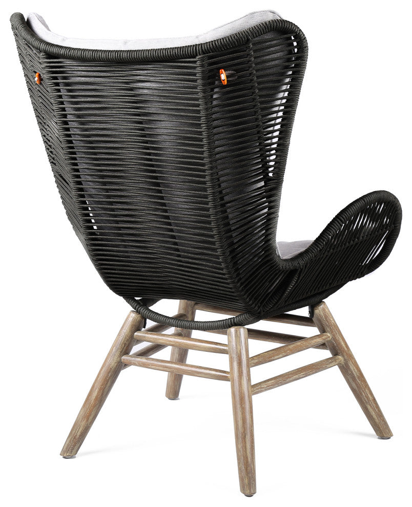 Benzara BM245723 Indoor Outdoor Lounge Chair Intricate Rope Woven Wingback, Gray