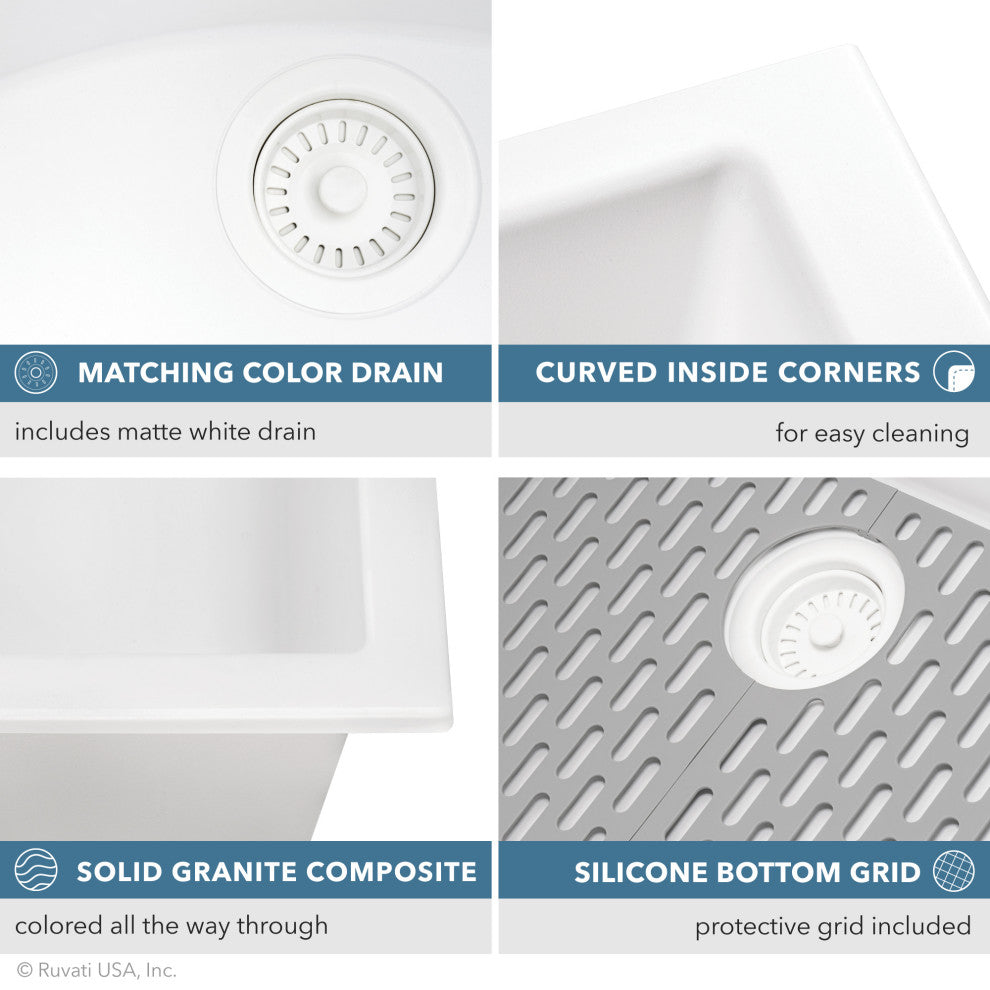 33-inch inch Granite Composite Undermount Sink - Arctic White - RVG2080WH