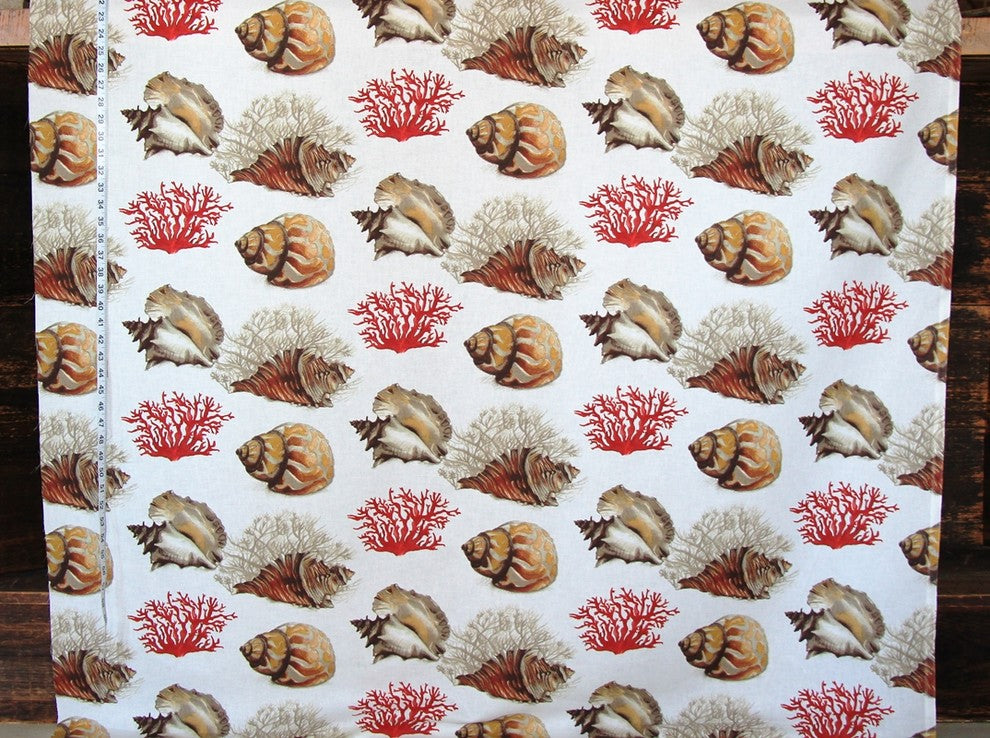 Tropical Red Coral Fabric Conch Seashell, Standard Cut