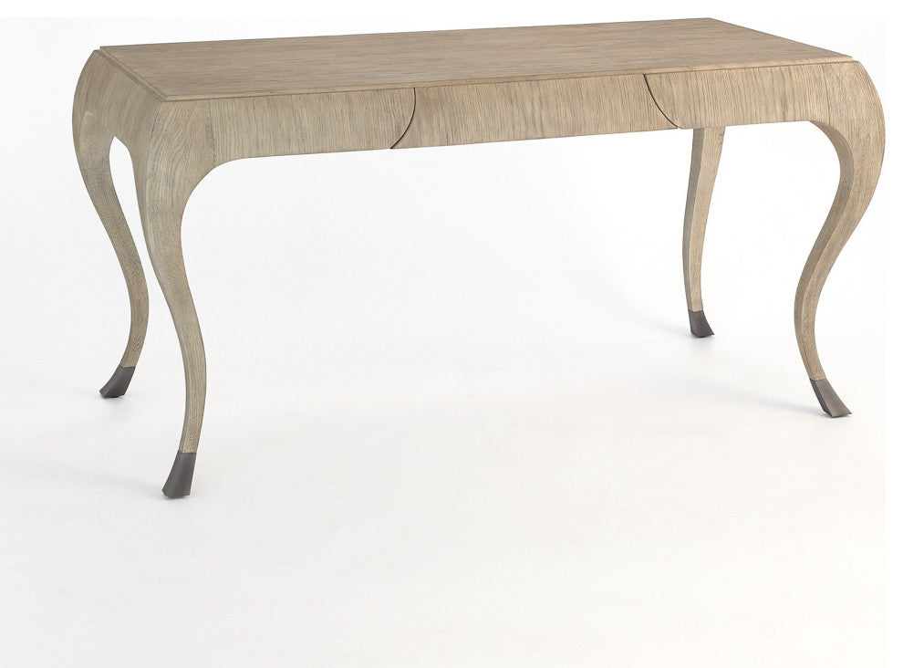 Elegant Parisian Curved Leg Writing Desk Solid Oak Wood 1 Drawer