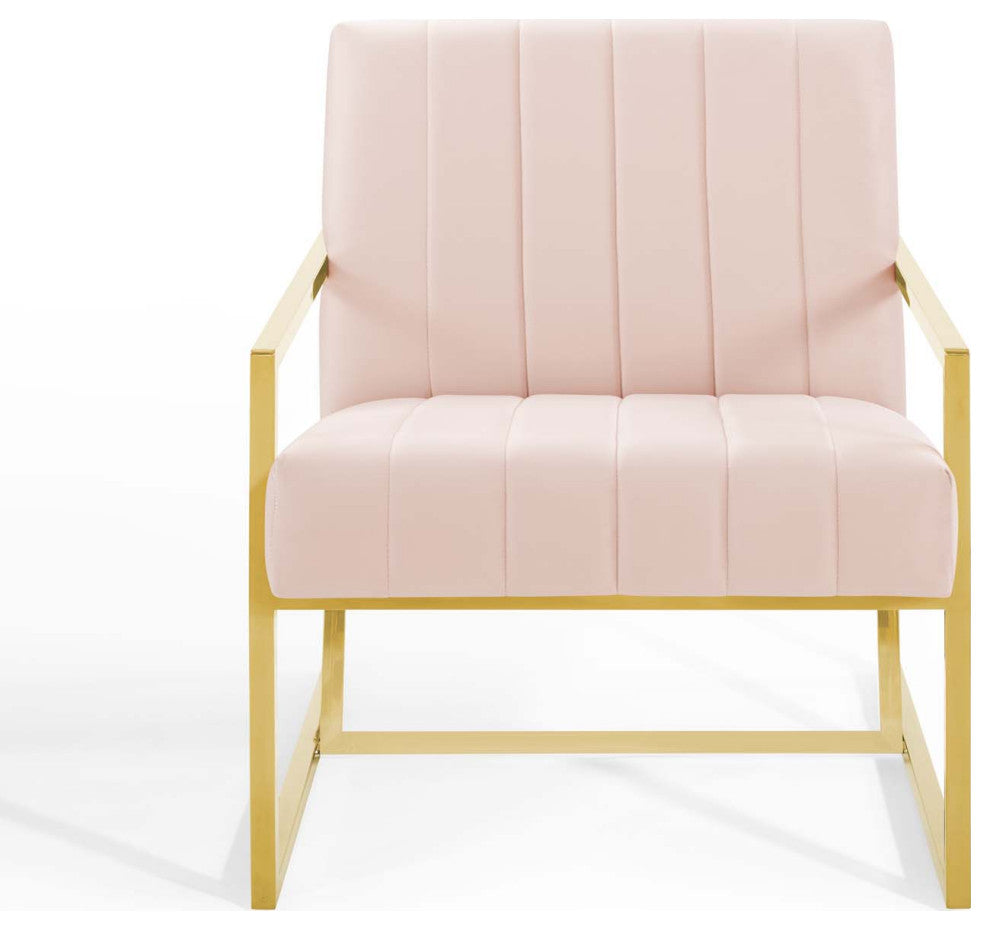 Tufted Armchair Accent Chair, Velvet, Pink, Modern, Living Lounge Hospitality