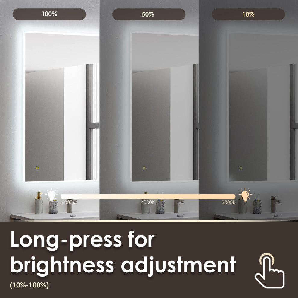 Aurora Framelesss Anti-Fog Dimmable LED Lighted Wall Mirror, No Frame, 48"