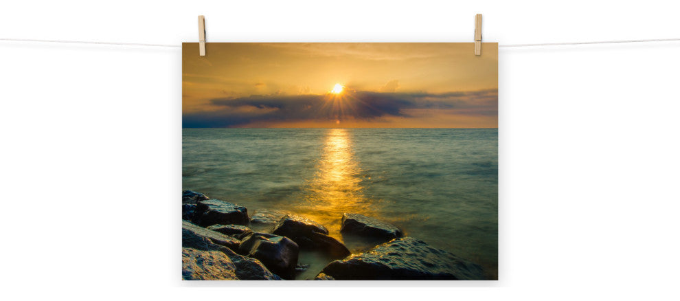 Sunset On Ocean, Sea, Beach Landscape Photo Unframed Wall Art Print, 18" X 24"