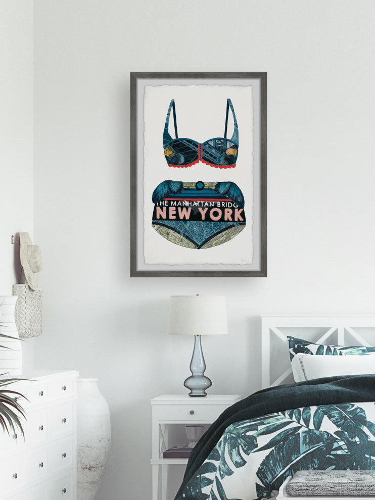 "NY Bridge Bikini" Framed Painting Print, 24x36