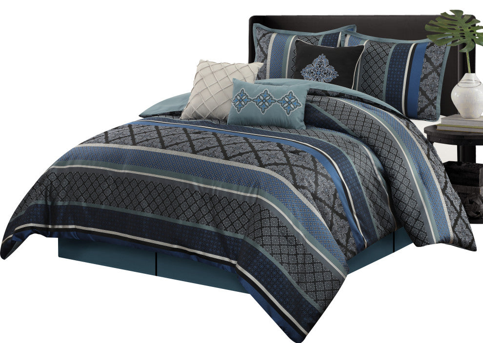 Tefia 7 Piece Comforter Set, Blue, King