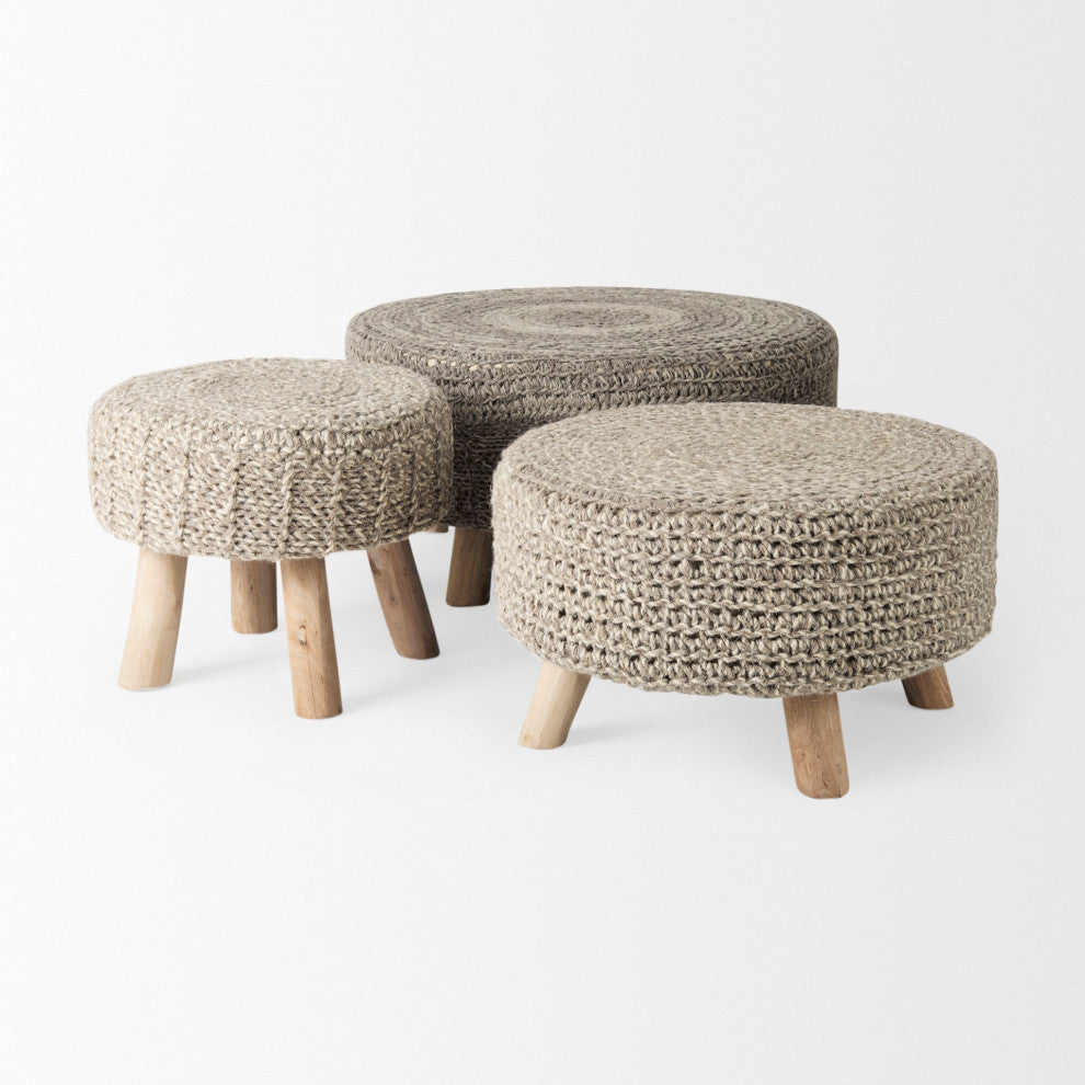 Bina Light Gray 4-Legged Wool Stool