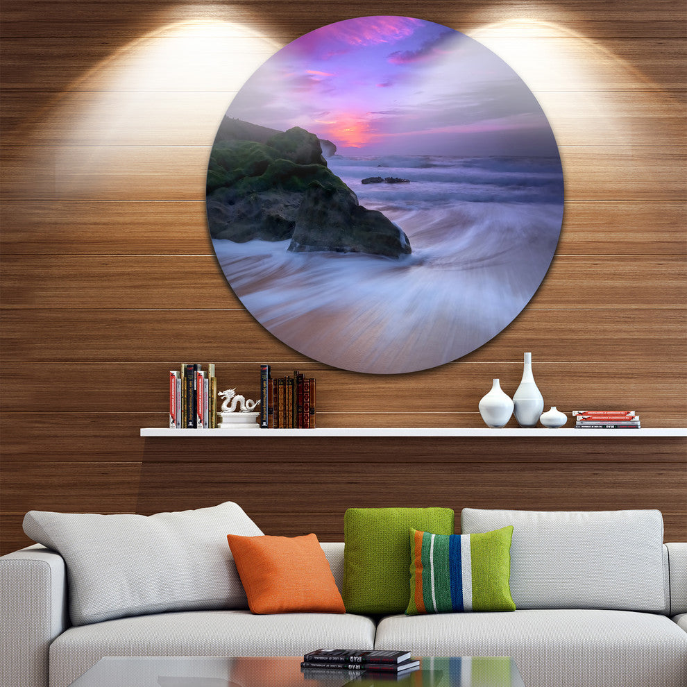 Slow Motion Waves On Winch Beach, Seascape Round Metal Wall Art, 23"