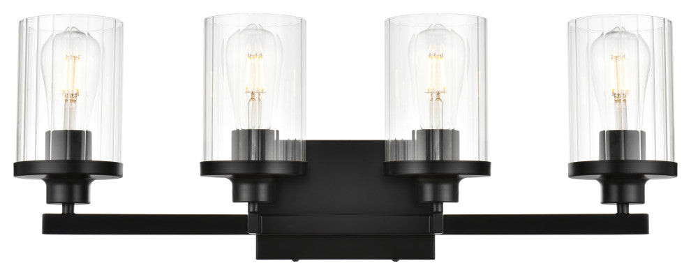4 Light Black And Clear Bath Sconce