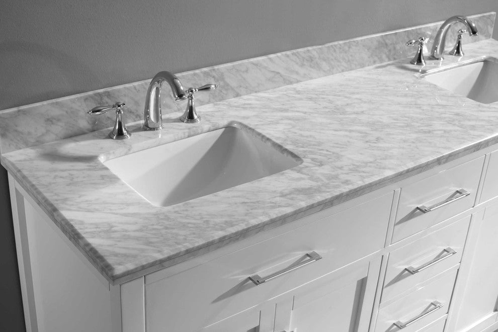 Caroline 72" Double Bathroom Vanity Set White, Marble Countertop