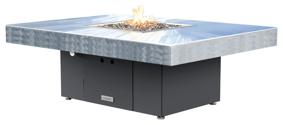 Rectangular Fire Pit Table, 48x36, Natural Gas, Brushed Alumiminum Top, Gray