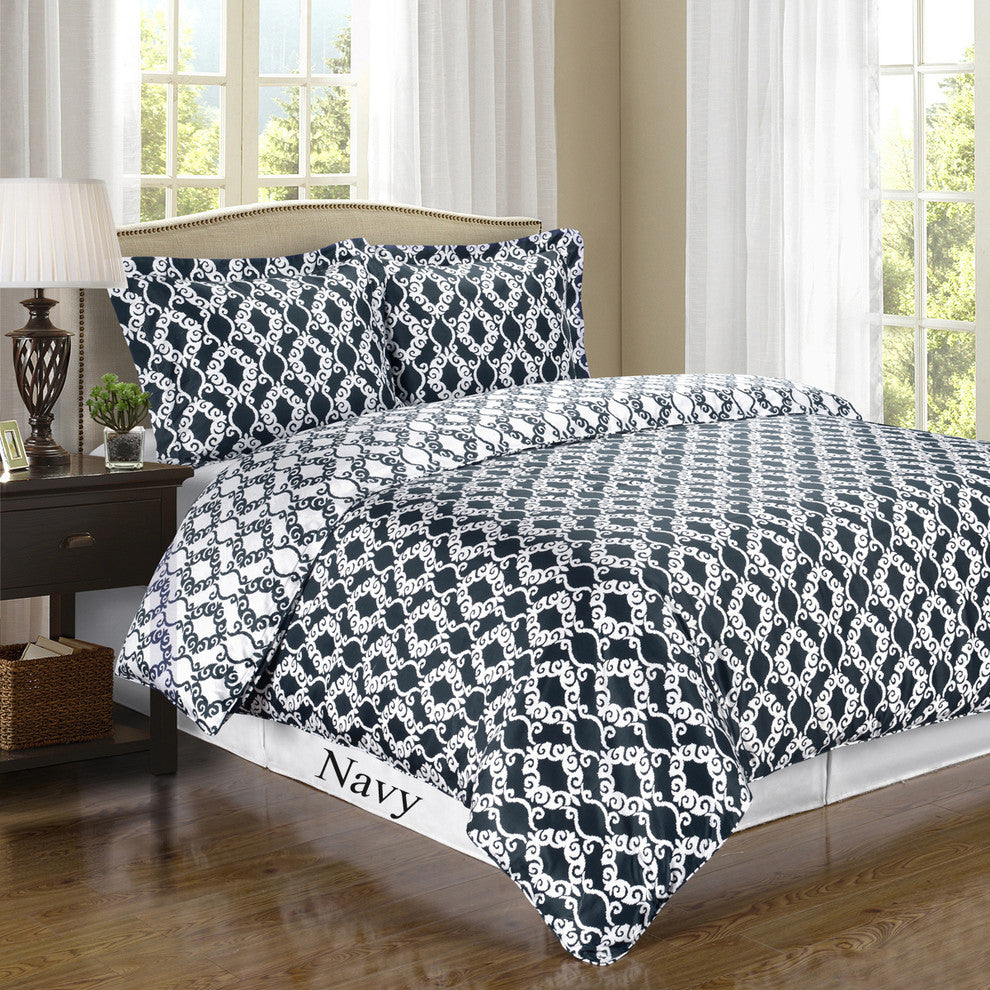 Sierra Navy/White Silky Soft 100% Egyptian Cotton Duvet Set, Full/Queen