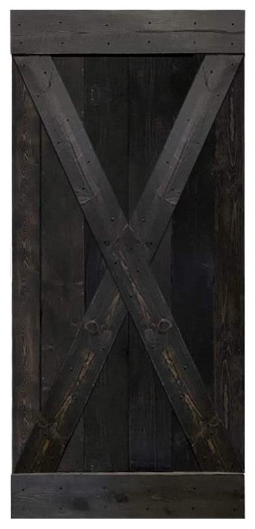 Stained Solid Pine Wood Sliding Barn Door, Charcoal Black, 36"x84", X Series