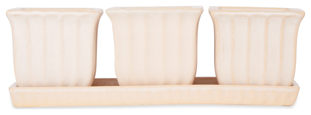 White Square Ceramic Small Planter (Set of 3)