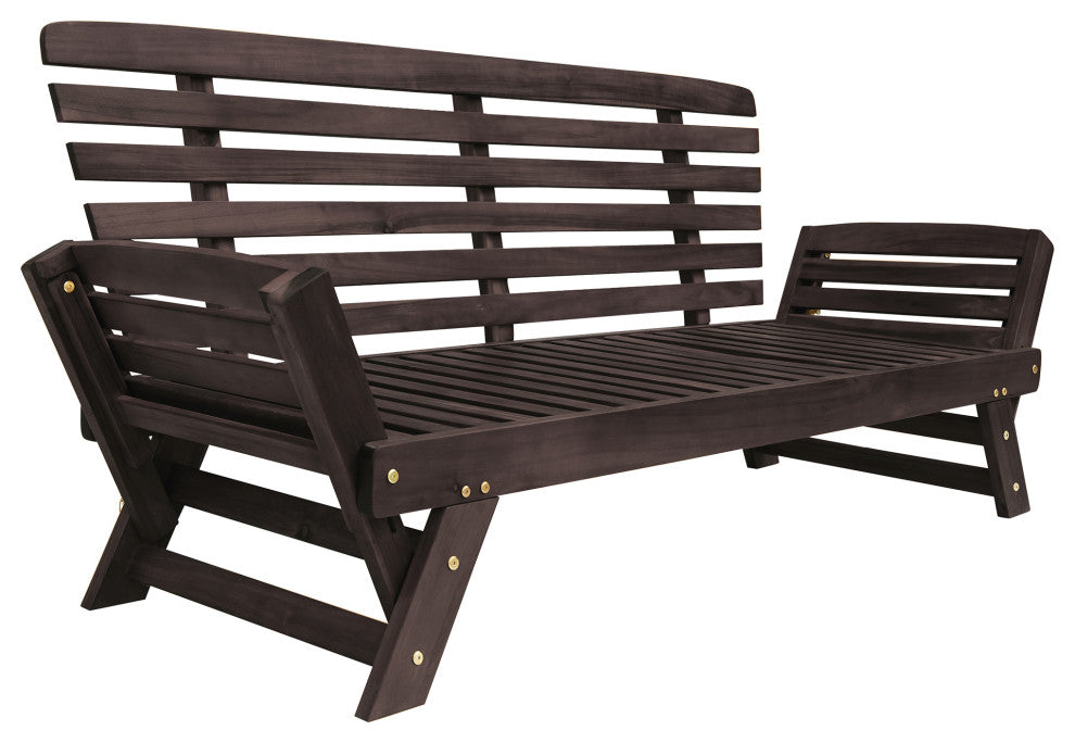 Outdoor Adjustable Wooden Patio Daybed Sofa Chaise Lounge With Cushions, Beige
