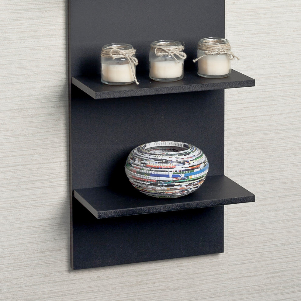 Danya B. Tiered Wide Column Wall Shelf, Black Grain