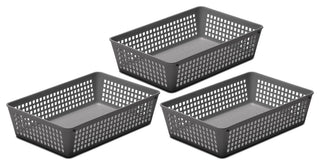Plastic Storage Baskets for Office Drawer/Desk, Set of 3, Gray