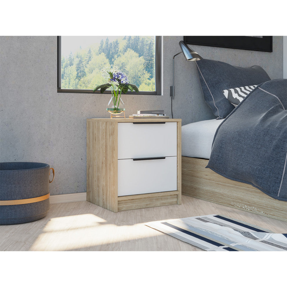 Egeo Night Stand, White / Light Oak
