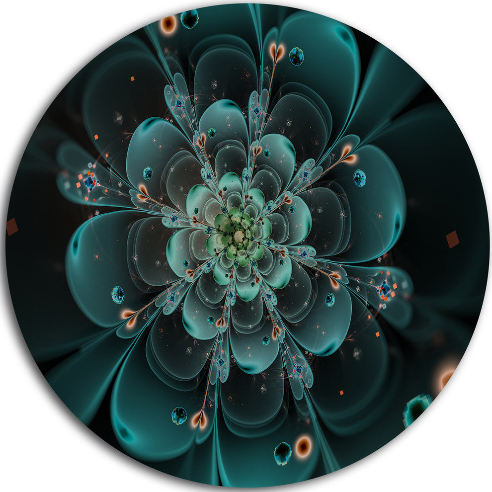Full Bloom Fractal Flower In Blue, Flower Round Wall Art, 11"