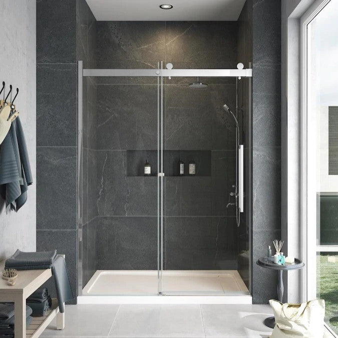 Miles 56-59 in. W x 76 in. H Barn Shower Door With Clear Glass