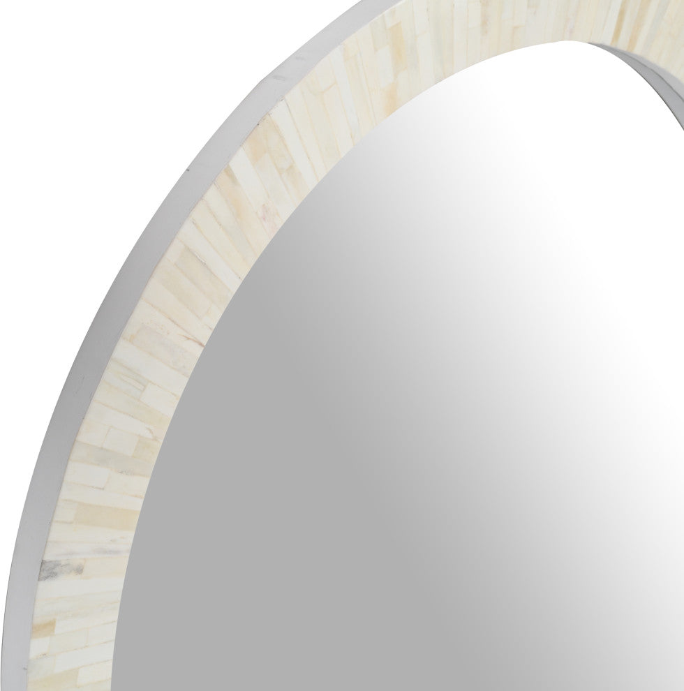 Edward Bone Inlay Round Mirror, 34"