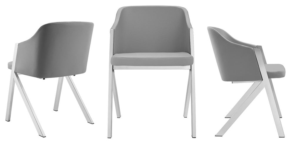 Acorn Arm Dining Chair in White Pu Leather, Gray