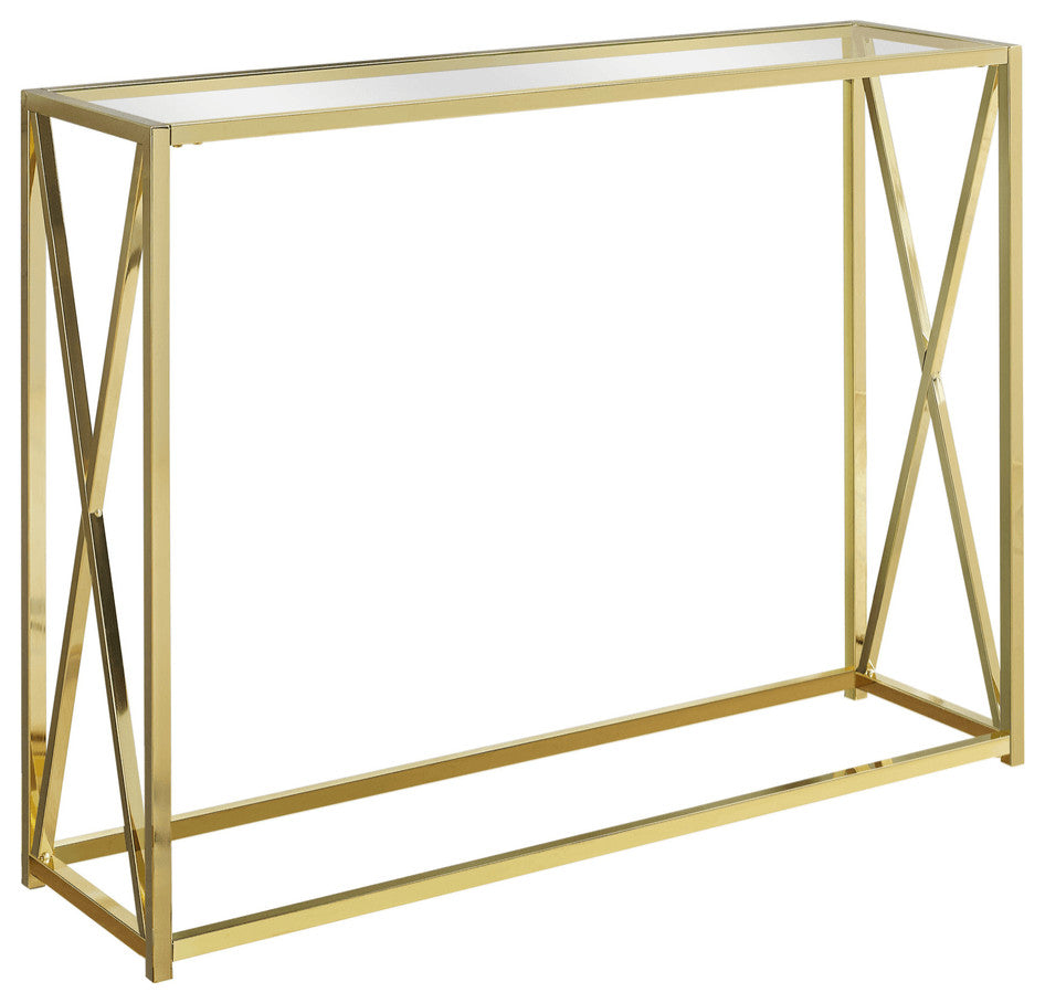 42" Clear And Gold Glass Frame Console Table
