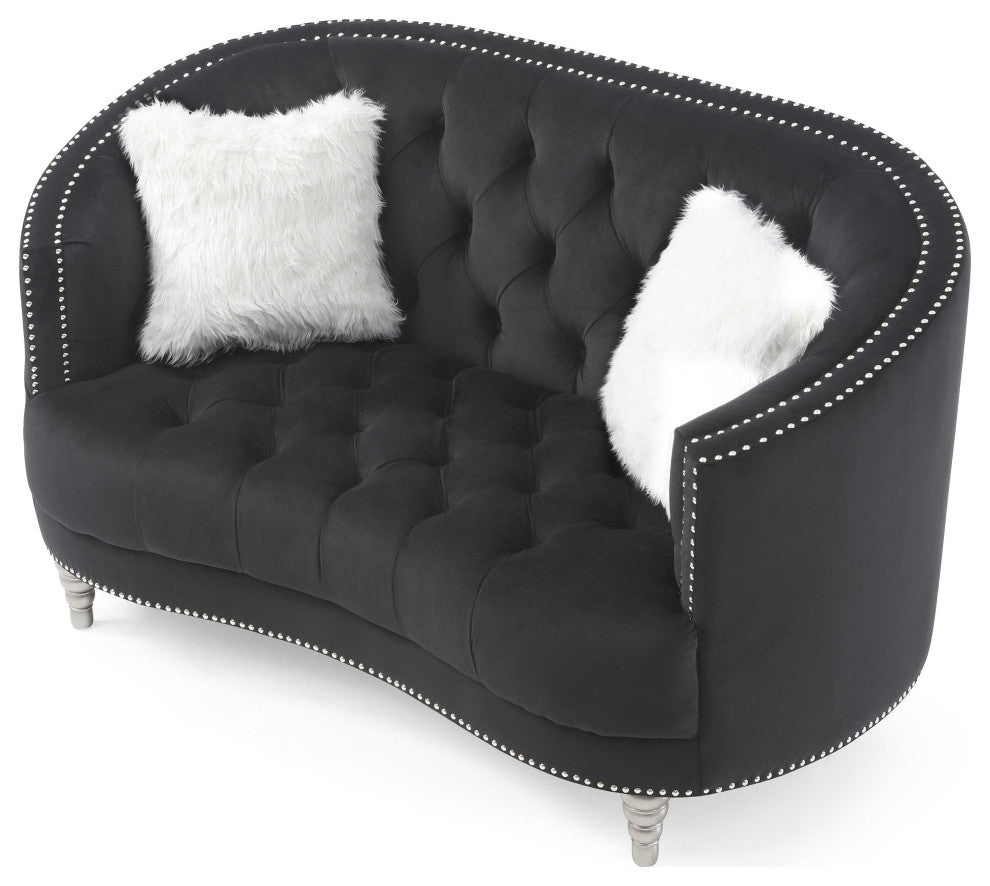 Dania 64 in. W Flared Arm Velvet Straight Sofa, Black