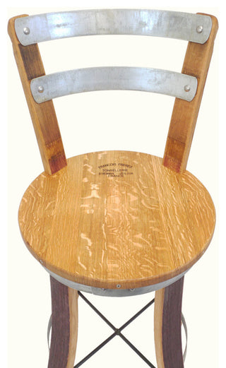Wine Barrel Swivel Top Stool With Backrest, 30"