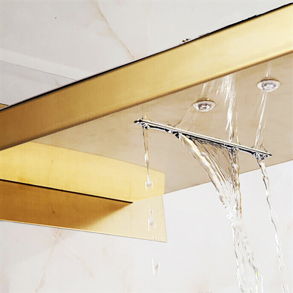 Modena Gold Plated Waterfall and Rainfall LED Showerhead Set