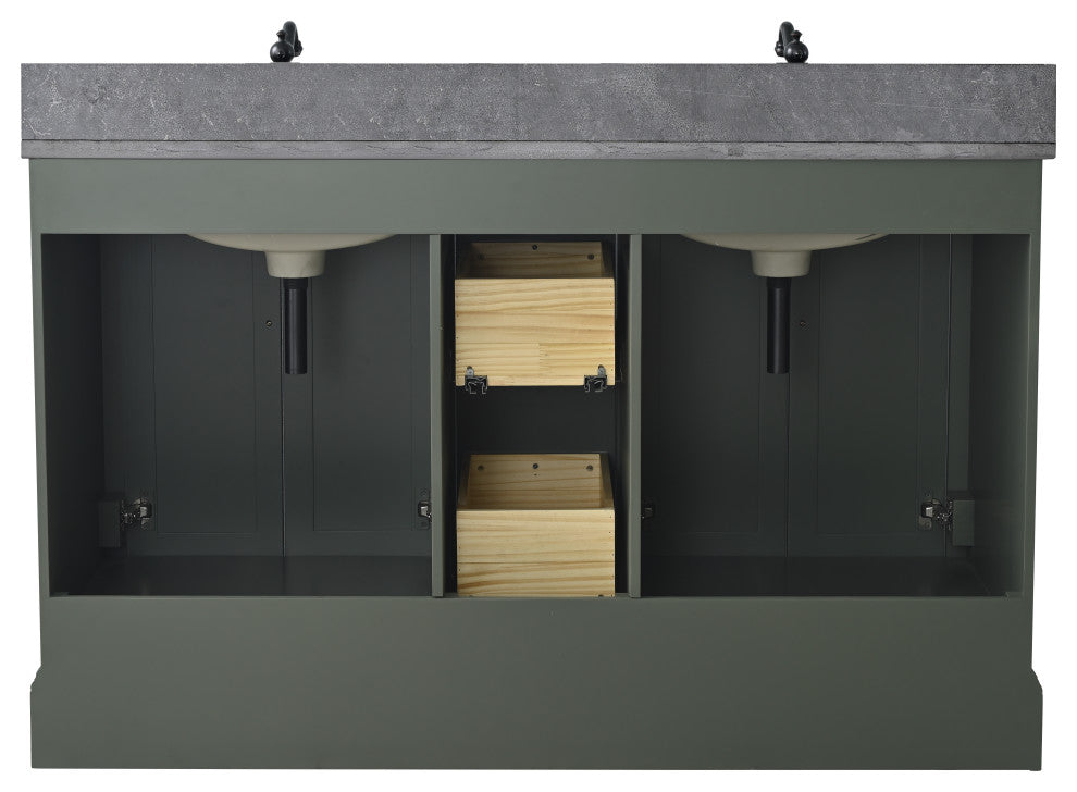 Vanity Art Bathroom Vanity With Sink & Top, Vintage Green, 54" (Double Sink), Black Stone