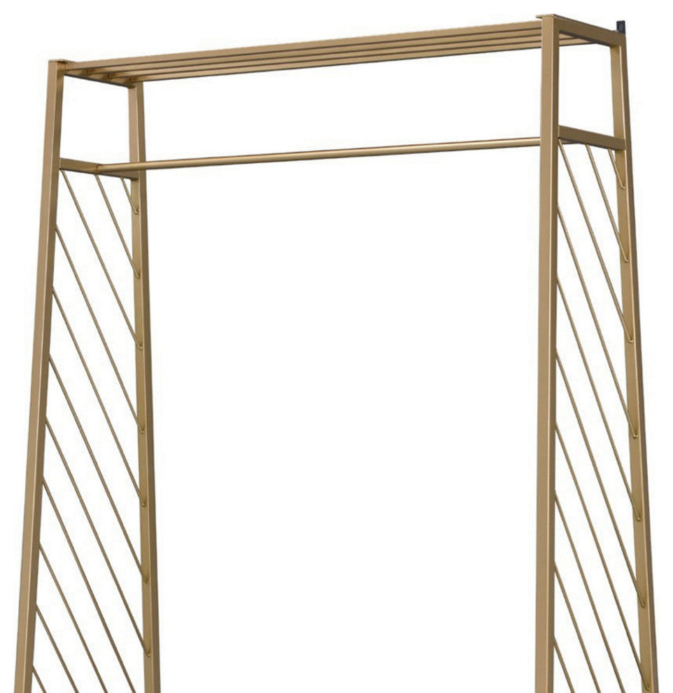 Benzara BM250293 Hall Tree With 2 Shelves andxBar Panels, Gold and Black