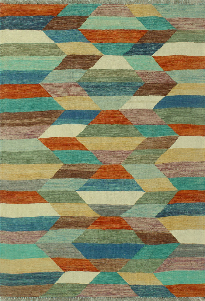 Winchester Kilim Shehzad Blue/Rust Rug, 4'8x6'8
